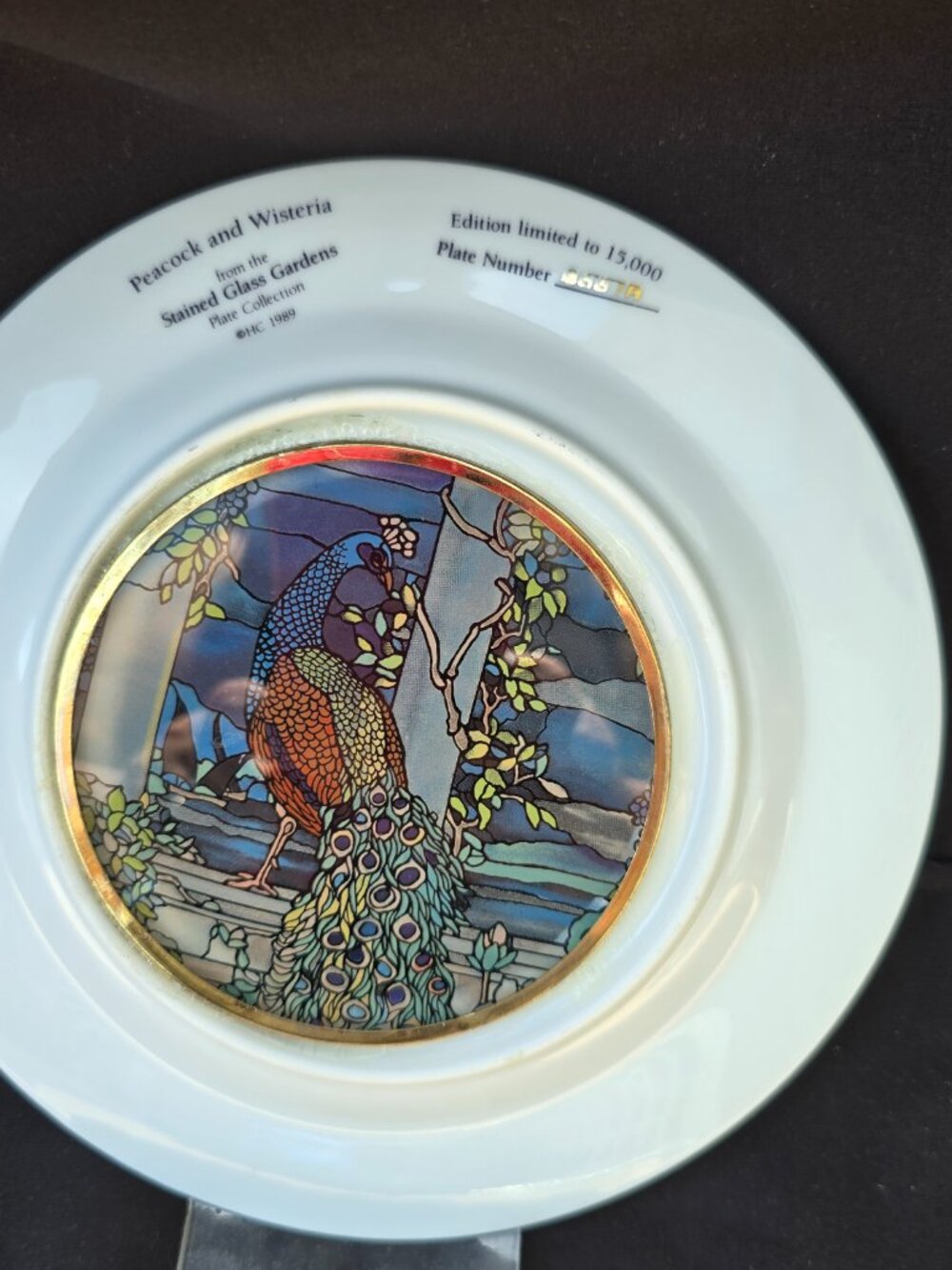 1983 “Peacock and Wisteria” Plate • Tiffany Gardens Series • Louis Comfort Tiffa - Picture 3 of 8